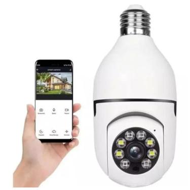 Imagem de Câmera Segurança Wifi Ip Sem Fio 360 Com Encaixe Lâmpada Bocal Aplicativo Full HD Visão Noturna - Bivolt