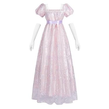 Imagem de LTAKK Regency Vestido feminino Regency fantasia cintura império chá bordado vestido vitoriano com faixa e luvas, lilás, 2GG