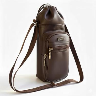 Imagem de Bolsa Térmica para Garrafa Vidinne GALANTE em Courino, com Bolso e Alça Transversal, Produto Artesanal Premium VIDINNE (Marrom, 1 litro)