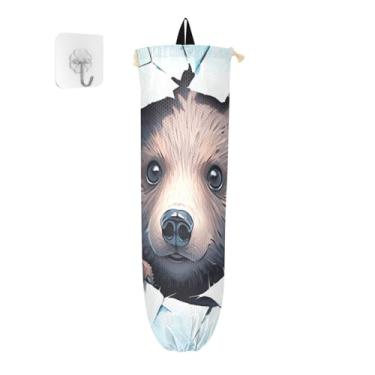 Imagem de Pequeno urso atrás da parede quebrada suporte de saco de mercearia, suporte de saco de plástico para armário, organizador de armazenamento de saco plástico