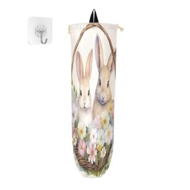 Imagem de Coelhos em uma cesta de flores suporte de saco de mercearia com gancho, dispensador de saco de supermercado, organizador de armazenamento de cozinha