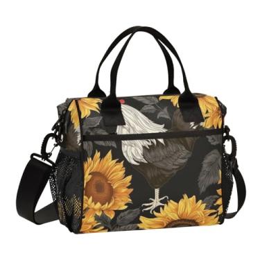 Imagem de GAIGEO Lancheira para adultos com isolamento de galo e girassol, lancheira isolada com alça de ombro, lancheira de viagem, M