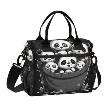 Imagem de GAIGEO Um monte de pandas preto e branco isolado lancheira com alças, lancheira com bolsos laterais, lancheira feminina isolada para trabalho, P