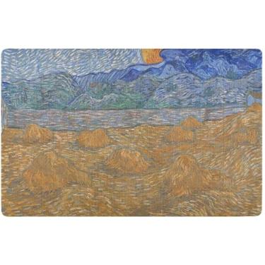 Imagem de Capacho personalizado Vincent Vangogh Campo de trigo Halloween fofo tapete para exterior absorvente, tapetes para entrada engraçados tapetes externos antiderrapantes, 81 cm x 50 cm
