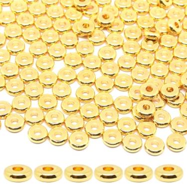 Imagem de GDFYMI 200 peças de contas espaçadoras planas de ouro de 6 mm banhadas a ouro 18 K para fazer joias, pulseira, colar, brinco