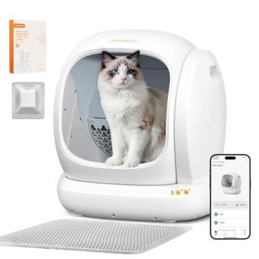 Imagem de MeoWant Caixa de areia automática para gatos, caixa de areia autolimpante de grande abertura com proteção de segurança para vários gatos, controle de aplicativos, sem odor, espaço de 75L, amarelo