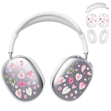 Imagem de BlHMCASE Capa de fone de ouvido para AirPods Max, capa de fone de ouvido transparente com flor de flamingo, capa de silicone branca para fones de ouvido para Apple AirPods Max