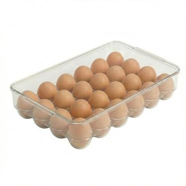 Imagem de Ambergron Suporte de ovos transparente para geladeira - Bandeja de plástico empilhável para ovos com tampa, caixa de armazenamento de ovos de grande capacidade, organizador de geladeira durável para