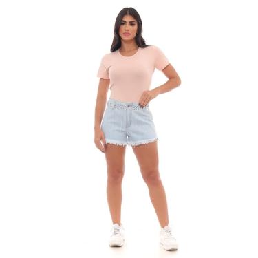 Imagem de SHORTS JEANS BOY FEMININO CINTURA MÉDIA COM APLICAÇÃO 22439 40 CLARA UNICA-Feminino