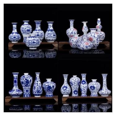 Imagem de Decoração de casa pequeno arranjo de flores de cerâmica flores secas vaso pequeno decoração de cerâmica decoração de casa ornamento vintage azul e branco vaso de porcelana decoração (U)