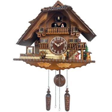 Imagem de Relógios de cuco requintado relógio de cuco esculpido à mão, relógio de parede de sala de estar com pêndulo, relógio de parede de madeira movimento de quartzo, mostrador romano/mostrador árabe (cor