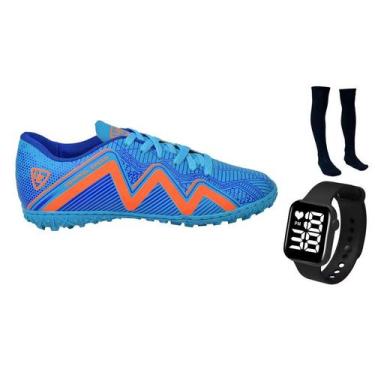 Imagem de Chuteira Society 1000 Gramado Sintético Costurado Adulto Novo + Meião 