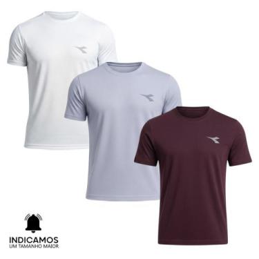 Imagem de Kit 3 Camisetas Diadora Small Logo Masculina - Branco e Cinza Claro GG
