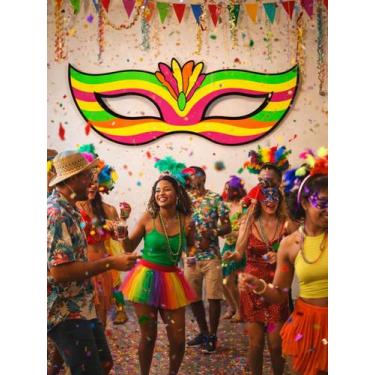 Imagem de Máscara Neon Carnaval 70cm Decoração Festa Parede Painel - Crgfestas
