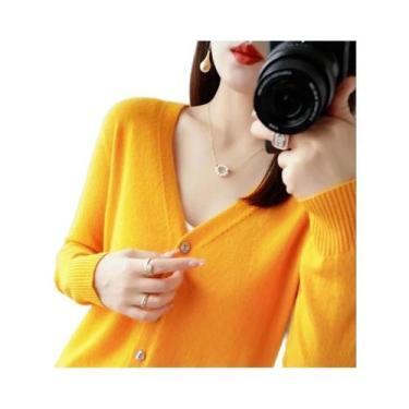 Imagem de Cardigã De Tricô Feminino Com Decote Em V 2025, Suéter Com Pequeno Toq