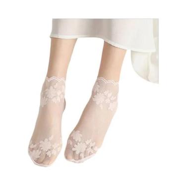 Imagem de Meias Invisíveis De Renda Transparente Para Mulheres, Finas E Antiderr