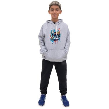 Imagem de Kit Conjunto de Moletom Canguru Com Capuz Ajustavel Menino Estampa Video Game Calça de Frio-Masculino