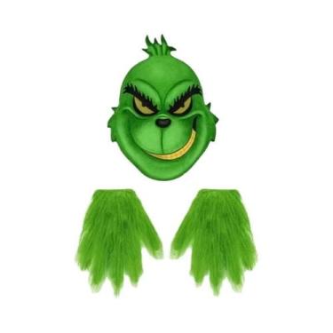 Imagem de Conjunto De Luvas Máscara Verde E Chapéu Vermelho Para Halloween, Nata