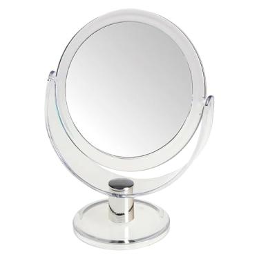 Imagem de Espelho de Mesa Dupla Face com Aumento 2x Base Giratória 360° Acrílico 18x13cm Portátil para Maquiagem e Barbear