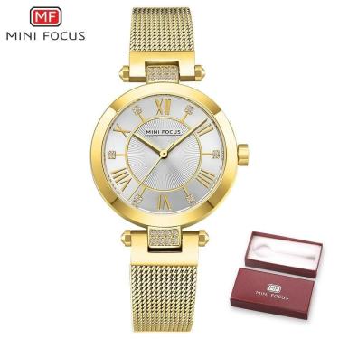 Imagem de Relógio Feminino Mini Focus Mf0215l à Prova D'água Dourado