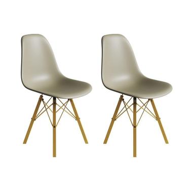 Imagem de Conjunto 2 Cadeiras Eames Estilo Moderno Em Ferro Dourado Com Assento Fendi