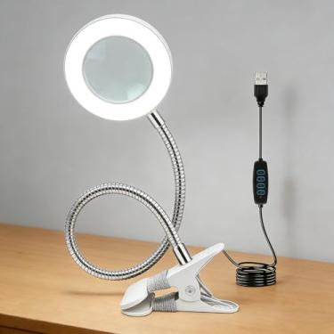 Imagem de Lâmpada de mesa de lupa com grampo, 12 níveis de brilho, 3 modos de cor para leitura, artesanato, pintura, trabalho próximo