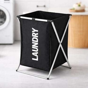 Imagem de Cesto Organizador Roupa Suja 54cm Preto Dobrável Lavanderia