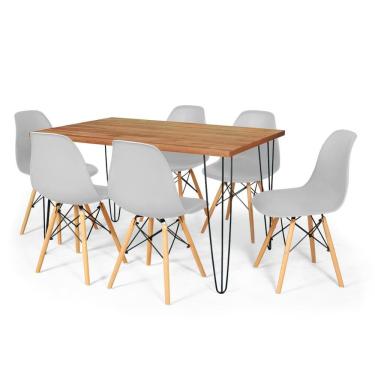 Imagem de Conjunto Mesa De Jantar Hairpin 130x80 Natural Com 6 Cadeiras Eames Eiffel - Cinza