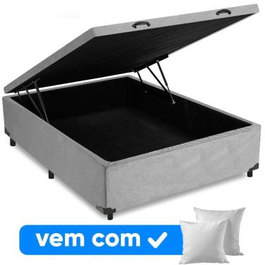 Imagem de Cama Box Baú Casal 138x188x41cm + 2 Travesseiros Fl - Colchomax Cinza Suede