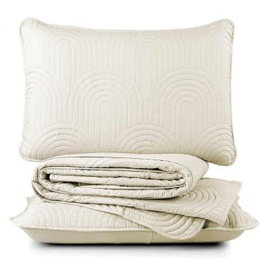 Imagem de Kit Cobre Leito Colcha Harmony Casal 3 Peças Matelado Micropercal 200 Fios - Baunilha - 100% Poliéster