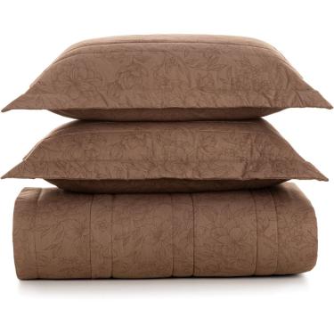 Imagem de Jogo de Colcha Karsten Mallu 200 Fios 3 Peças Queen Marrom