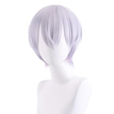 Imagem de Peruca de cosplay curta com gradiente prateado de 35 cm para cabelo si
