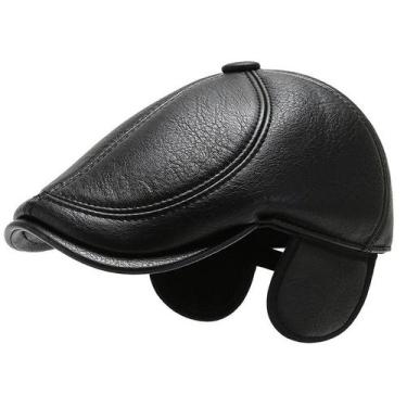 Imagem de Boné: boné, boné plano de couro com abas de orelha para homens - Yiwei