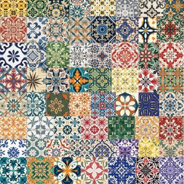 Imagem de Pacote de adesivos de azulejos vintage com padrão floral exótico x50 -