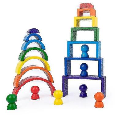 Imagem de Brinquedo infantil de blocos de construção de arco-íris de madeira - G