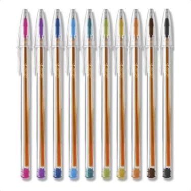 Imagem de Jogo Canetas Bic Cristal Fina Fashion 10 Cores Transparente Colorida