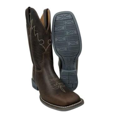 Imagem de Bota Texana Masculina Jácomo Bico Quadrado Couro Fóssil Oil Café Ref. 