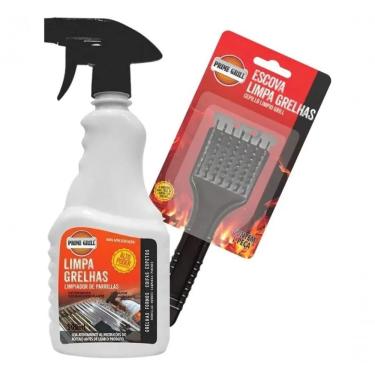 Imagem de Kit de Limpeza para Grelhas com Spray 500ML e Escova de Aço com Raspador para Churrasco Prime Grill