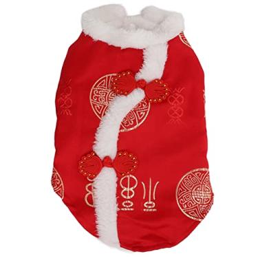 Imagem de GLOGLOW Fantasia de cachorro estilo chinês, roupas para animais de estimação, inverno, quente, personagem Fu, roupas cheongsam para cães pequenos, filhotes e gatos