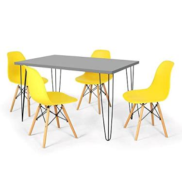 Imagem de Conjunto Mesa de Jantar Hairpin 130x80 Volpi com 4 Cadeiras Eames Eiffel - Amarelo