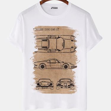 Imagem de Camiseta masculina Ferrari Dino 246 gt Carro Desenho Camisa Blusa Branca Estampada