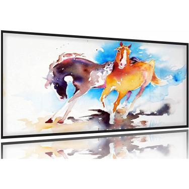Imagem de Quadro Cavalos Abstratos Sala Quarto Escritório 130x60 Moldura Preta 2x2