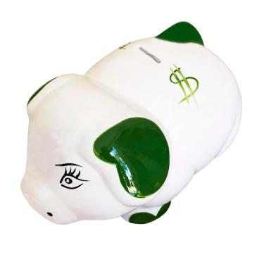 Imagem de Cofre Porquinho Em Cerâmica Decorativo De Moedas Verde