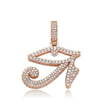 Imagem de ICEDIAMOND Colar com pingente de olho de Hórus com corte de diamante banhado a ouro 14 K, pedras de zircônia brilhante geladas hip hop joias modernas para homens e mulheres, 24'', Latão, Zircônia cúbica