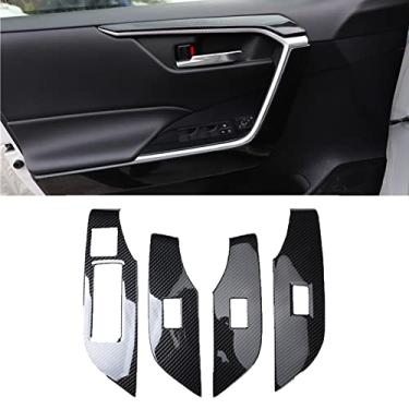 Imagem de FINMOKAL Acabamento Da Tampa Do Painel Do Interruptor Da Janela Interna Para Toyota Rav4 2019 2020 Fibra De Carbono Preto, Fibra De Carbono