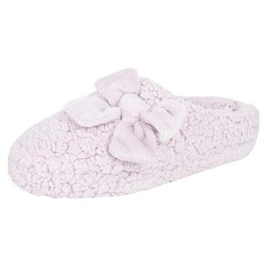 Imagem de Jessica Simpson Pantufa feminina de pelúcia Marshmallow com espuma viscoelástica, Roxa, Small
