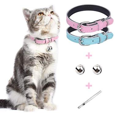 Imagem de Coleira para gatos e filhotes de cachorro Lumimi, coleira para gatos, comprimento ajustável de couro legítimo, fácil de limpar, durável e segura, perfurador de sino e orifício incluído, multicoloridoLumimi rosa CTRN01