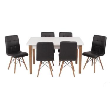 Imagem de Conjunto Mesa De Jantar Luiza 135cm Branca Com 6 Cadeiras Gomos - Pret