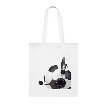 Imagem de Bola de Conceito de Futebol como Commentador, Sacola Engraçada, Bolsa de Ombro, Sacolas Reutilizáveis, Cesta de Aniversário de Natal Ideia de Presente, Branco