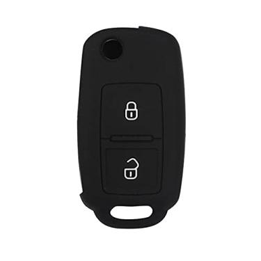 Imagem de YJADHU Capa de chave de carro masculina feminina de silicone 2 botões, apto para VW Amarok Polo Golf MK4 Bora Jetta Altea Skoda Octavia Fabia Amarok, preta